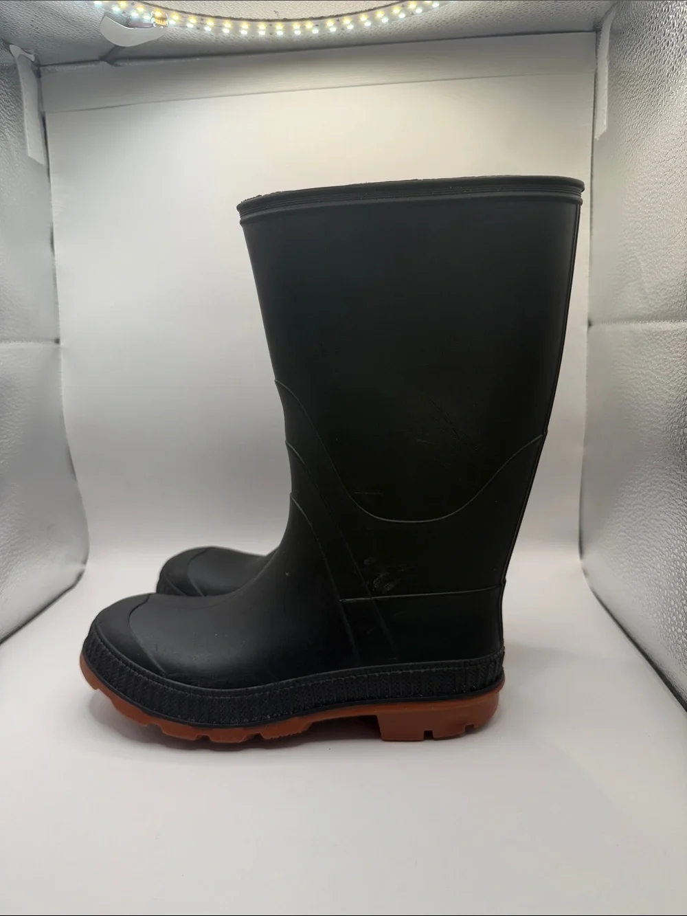 Kids Black Rubber Rain Boots with Brown Sole